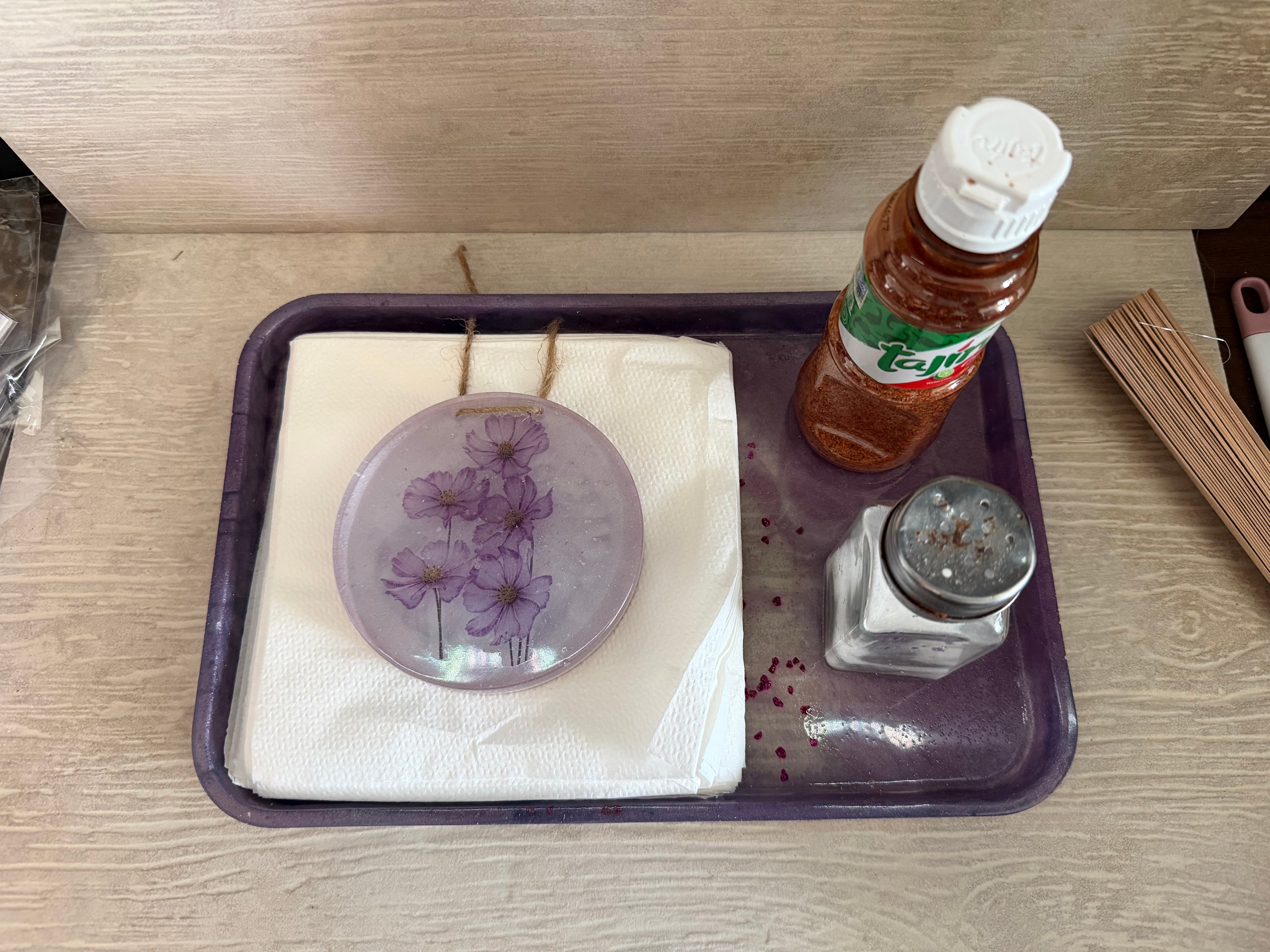 Customizable Napkin, Salt, and Pepper tray with napkin weight